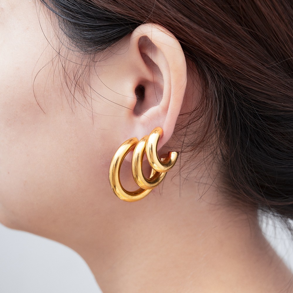 Gold solid 4.0 earrings set of 3 pairs