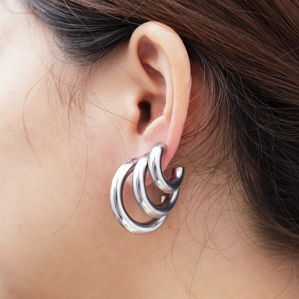 Steel color solid 4.0 earrings set of 3 pairs