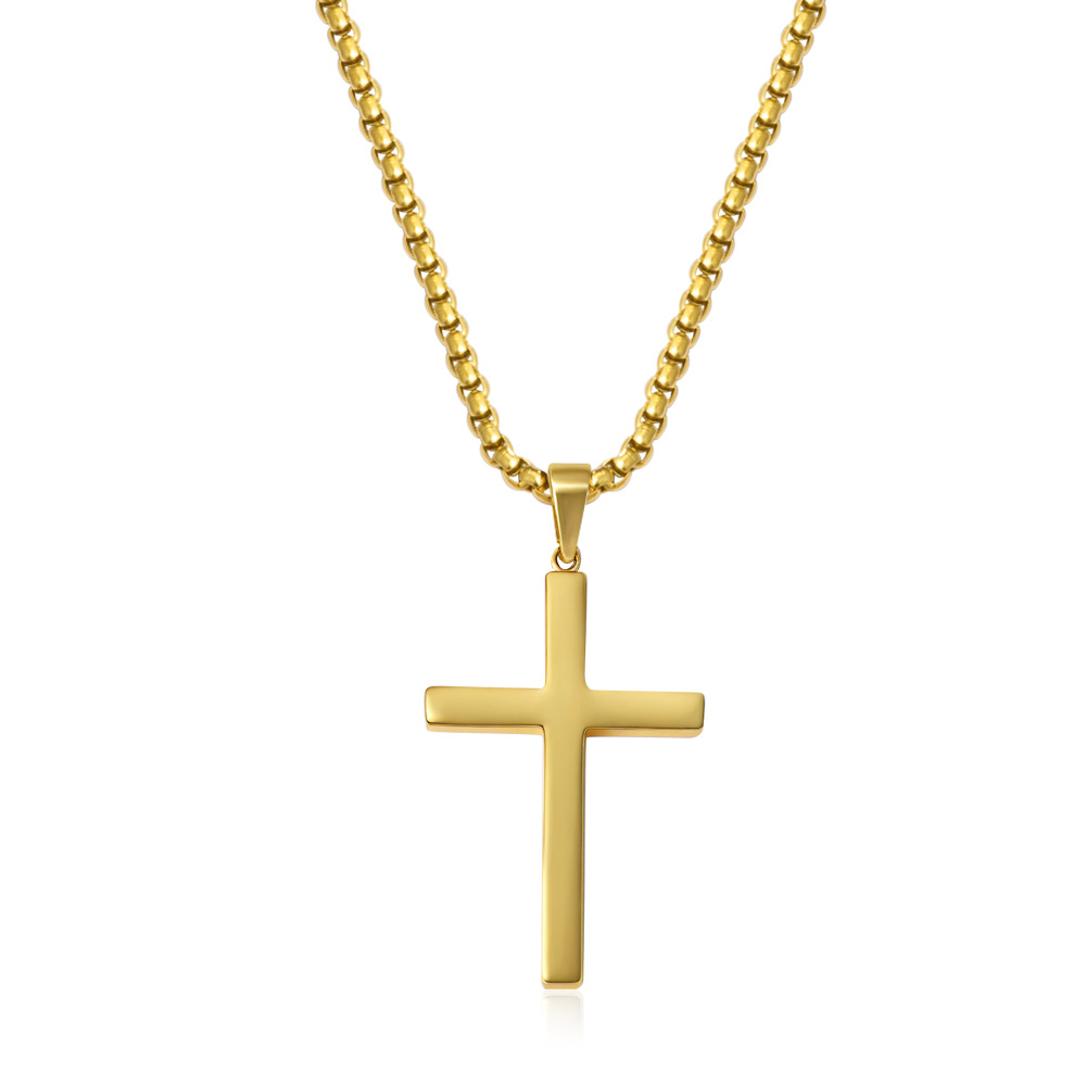Polished full gloss cross necklace gold