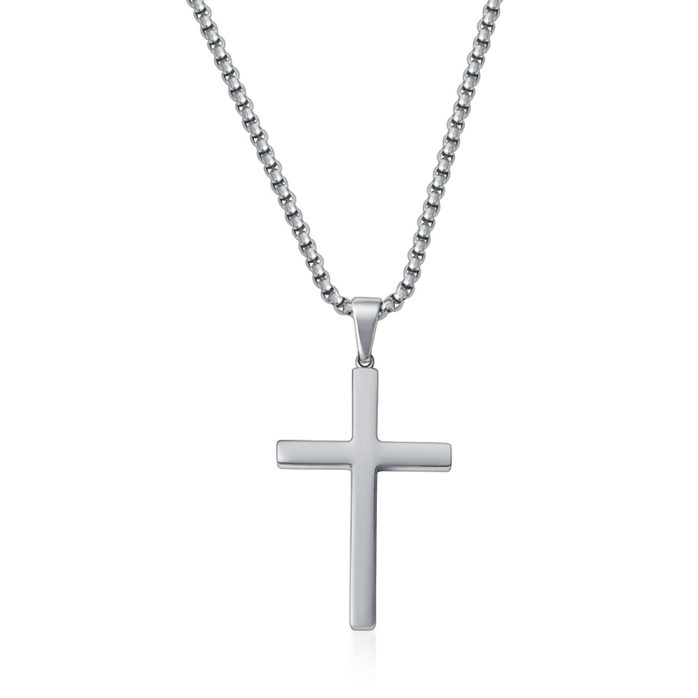 Polished full cross necklace steel color