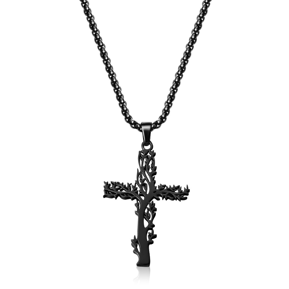 Polished full gloss tree of life cross black