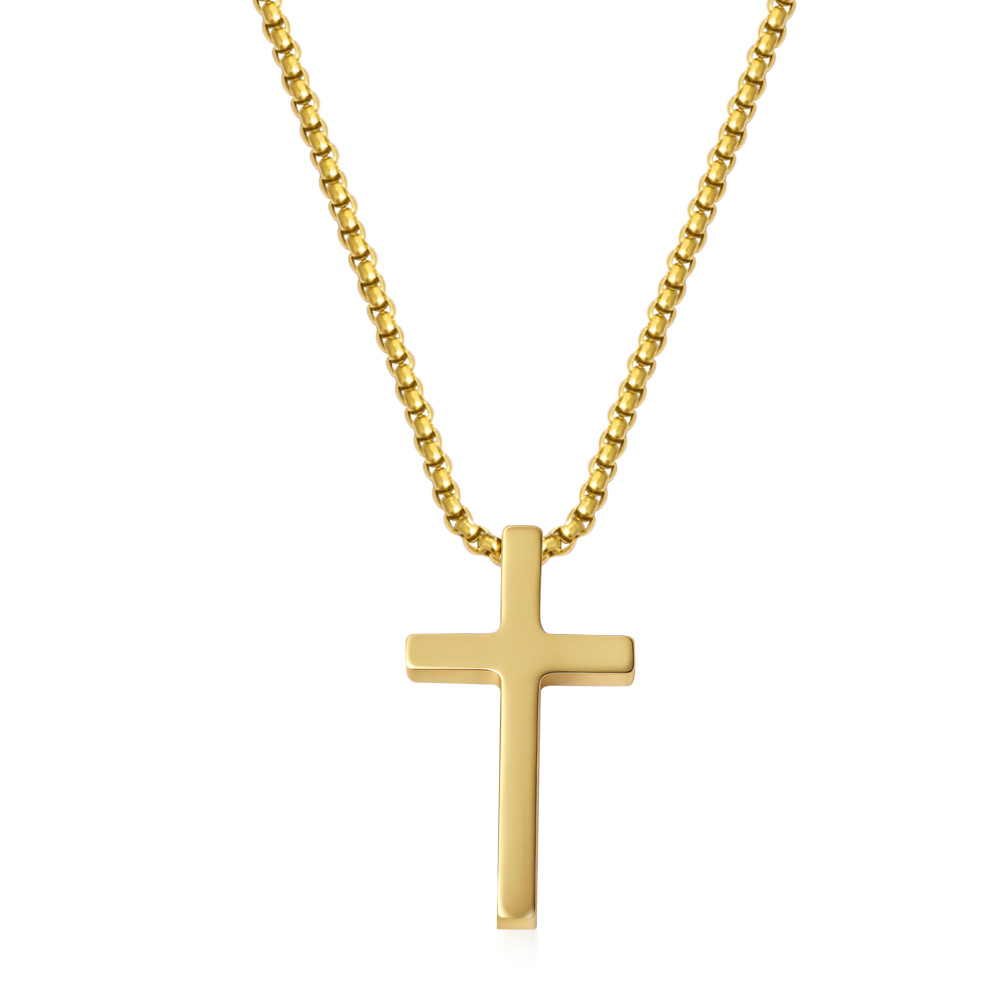 Polished full glossy perforated cross necklace gold