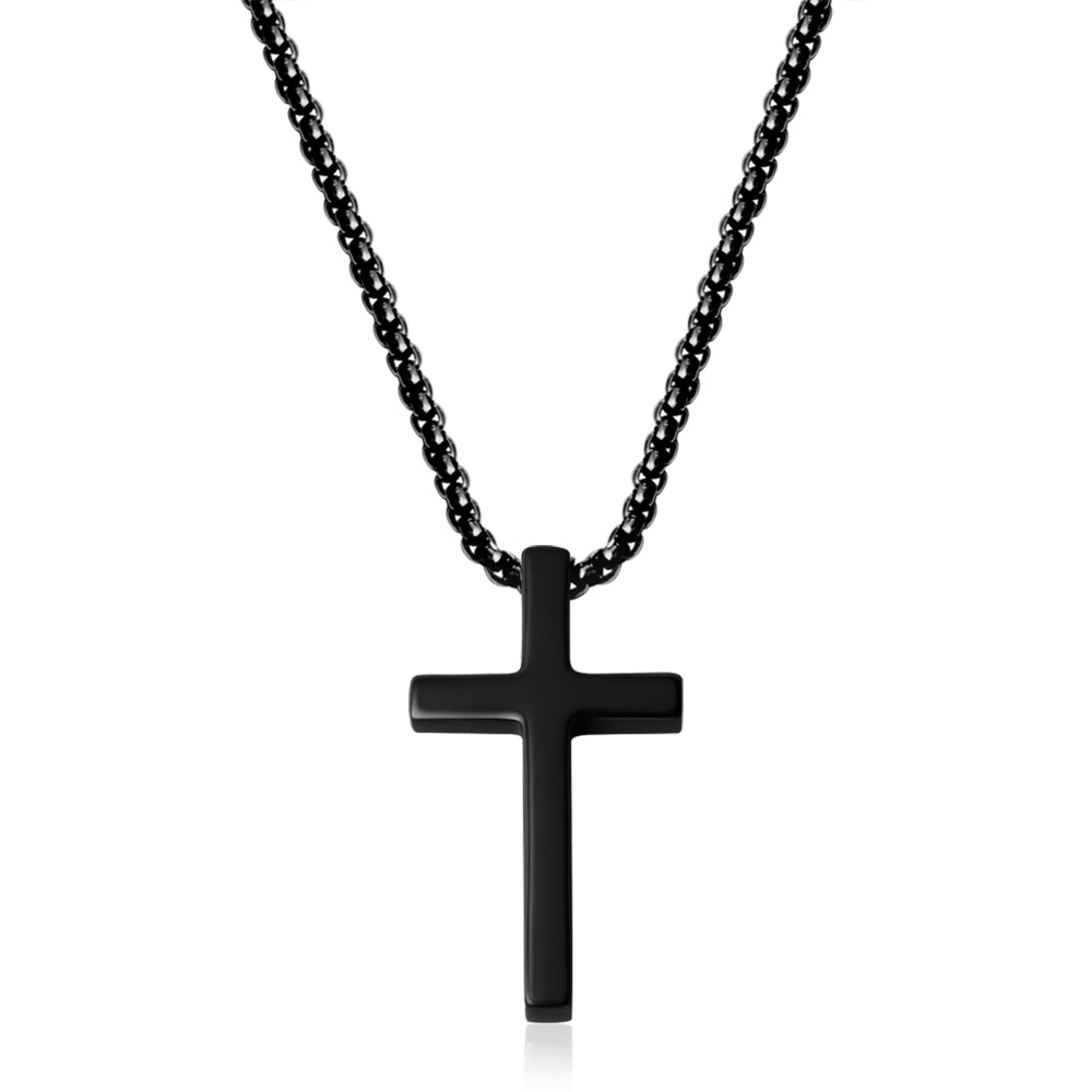 Polished full gloss perforated cross necklace black