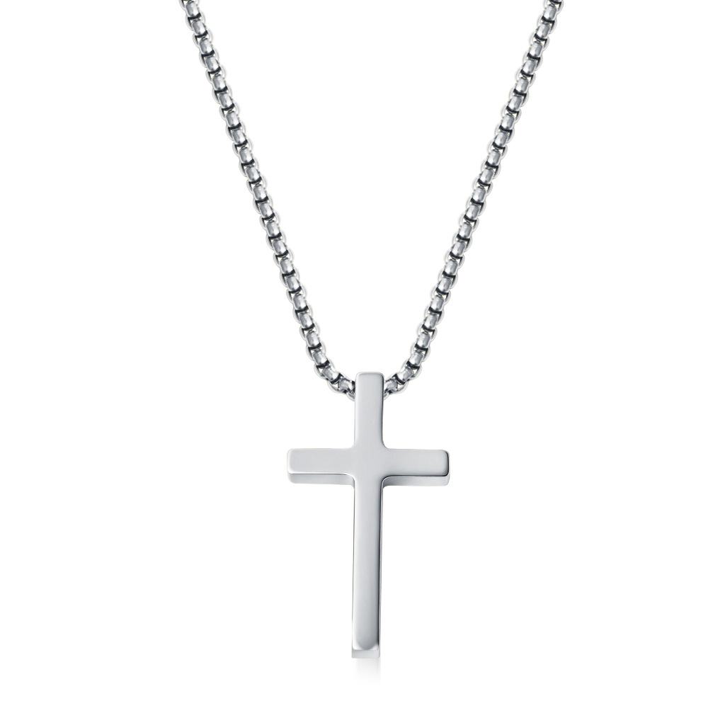 Polished full light perforated cross necklace steel color