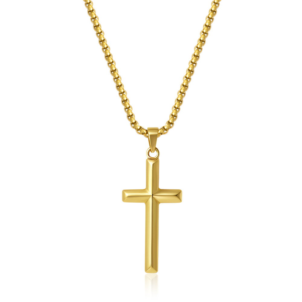 Polished full-gloss oil-pressure cross gold necklace