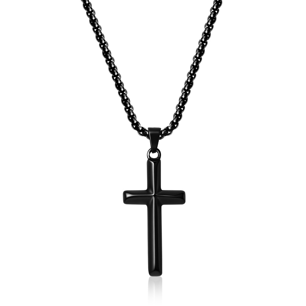 Polished full gloss oil pressure cross black necklace