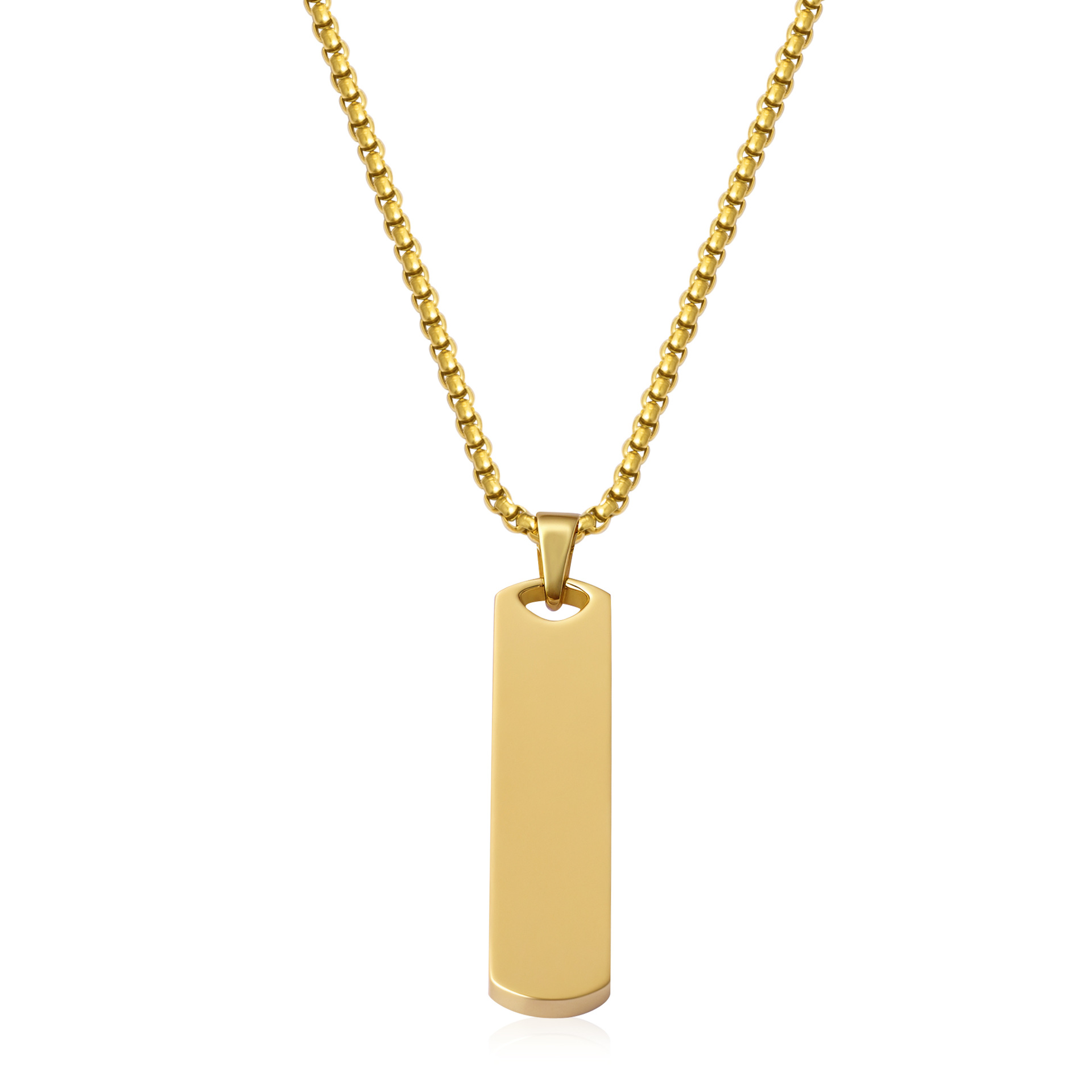 Polished full gloss square pendant necklace gold