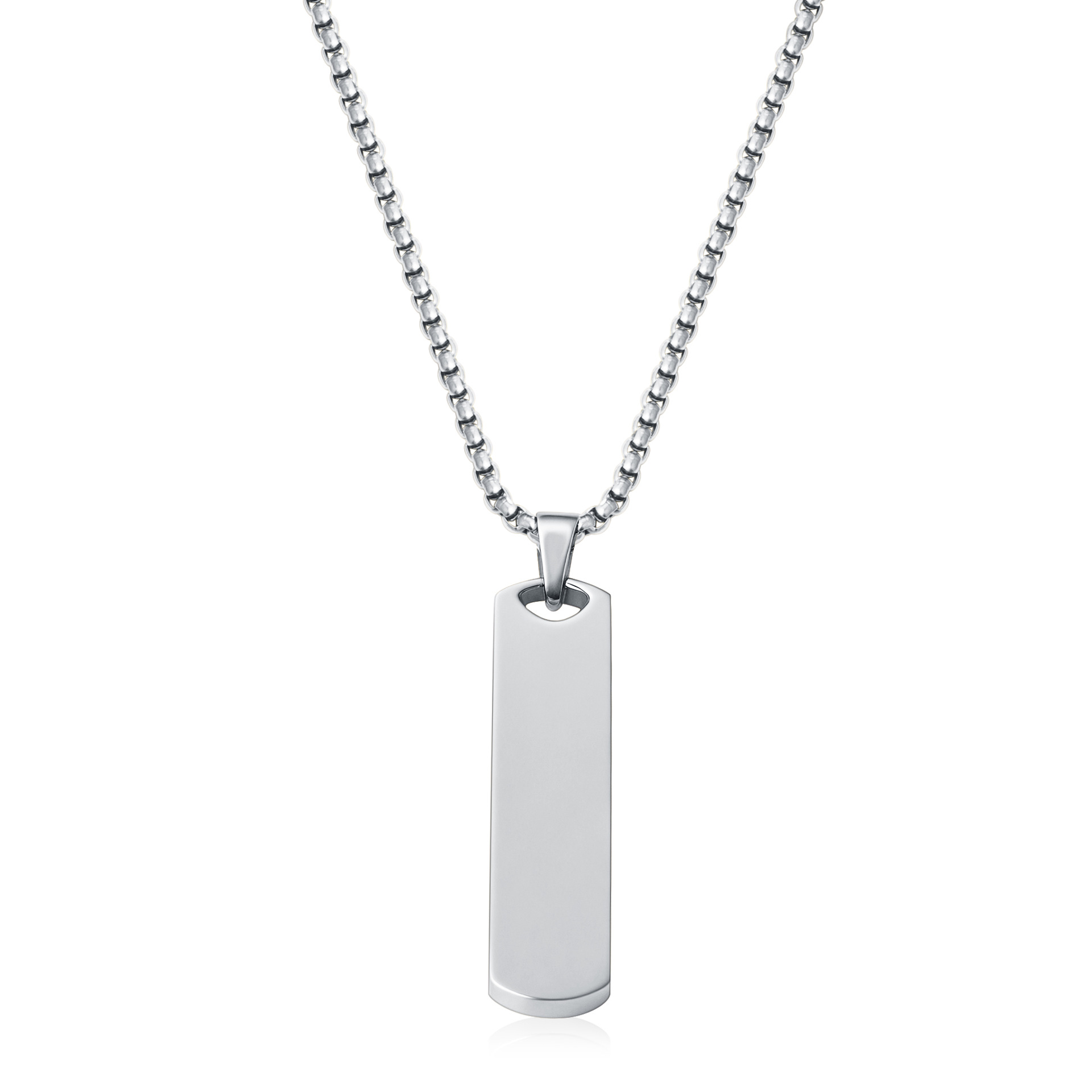Polished full-gloss square brand pendant necklace steel color