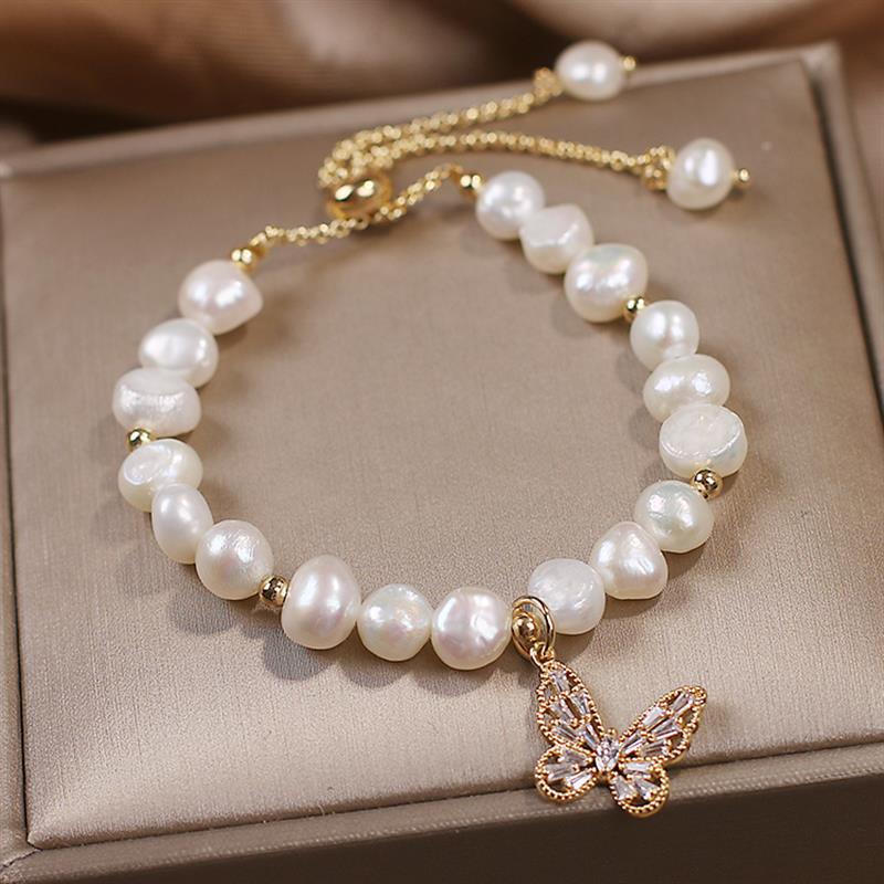 White Gold Stretch Pearl Butterfly