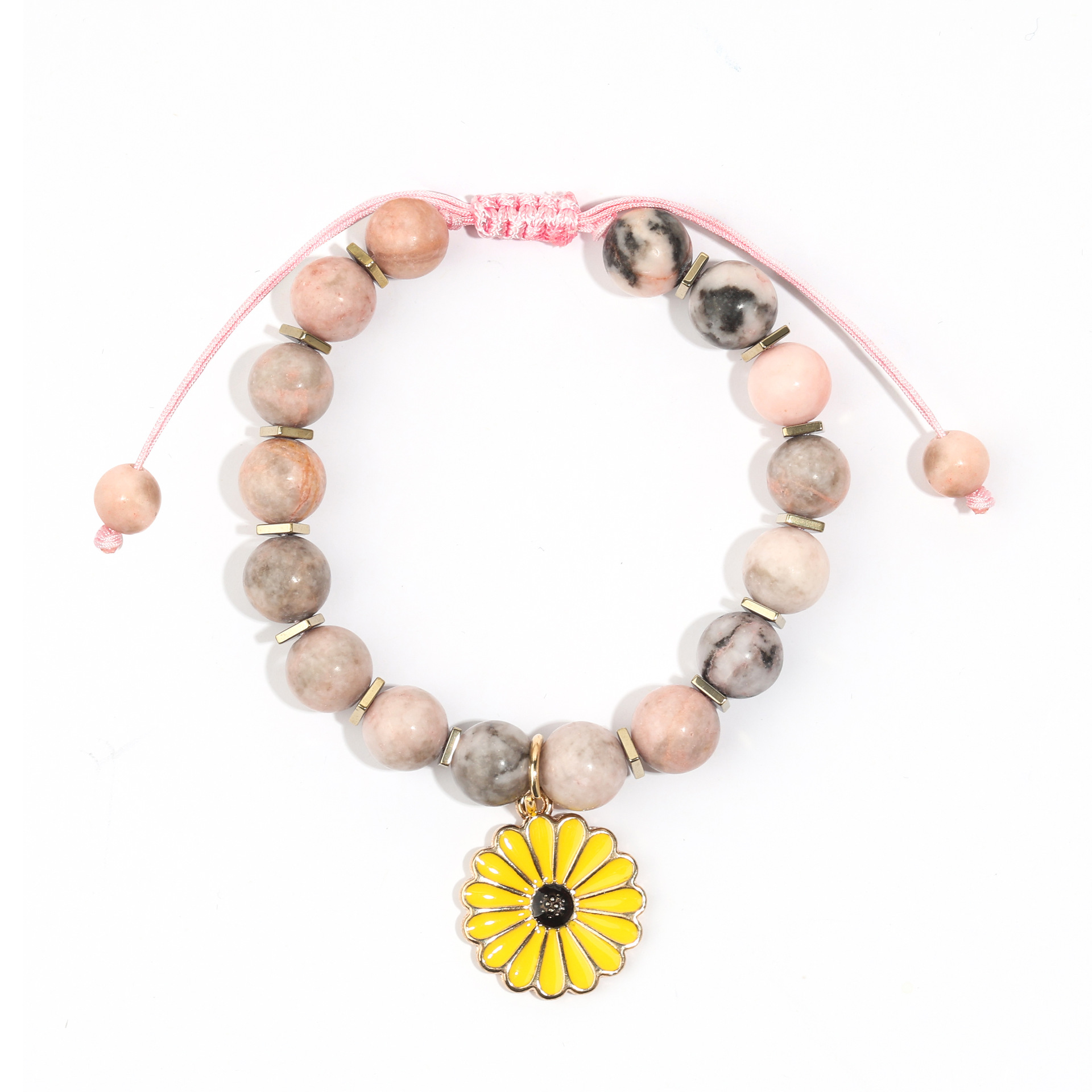 Pink zebra braid   sunflower pendant