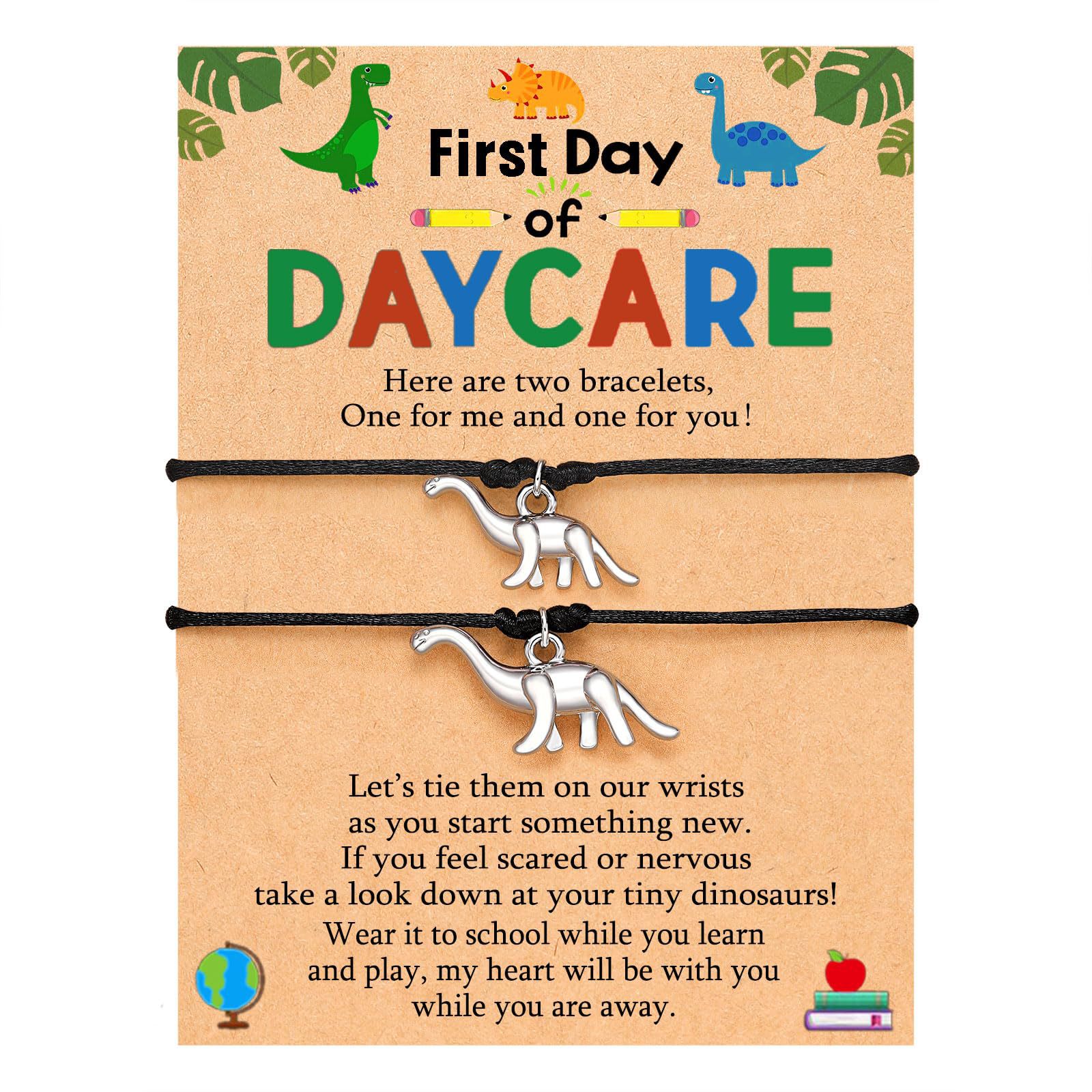 Dinosaur double black rope bracelet   DAYCARE card