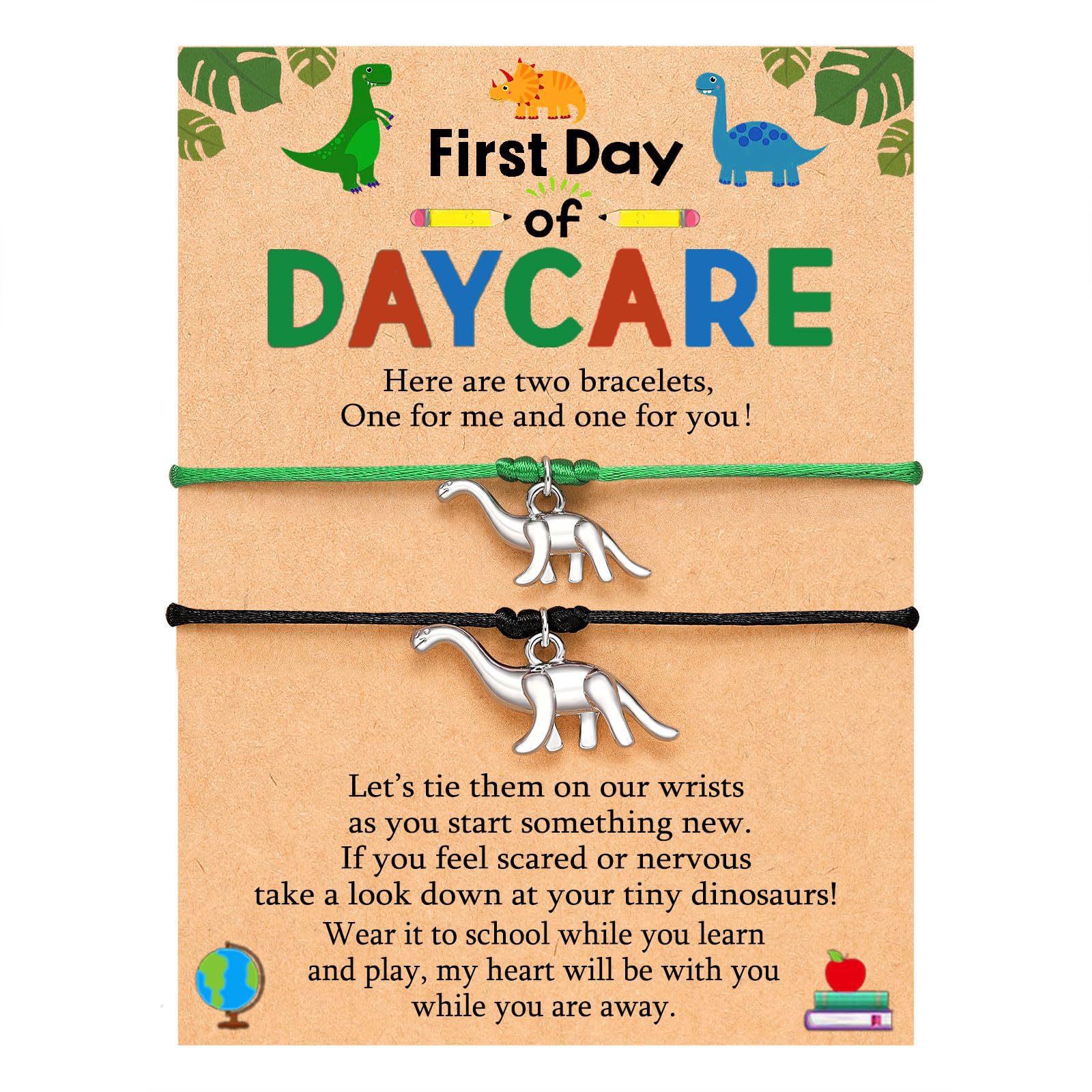 Dinosaur black and green rope bracelet   DAYCARE card