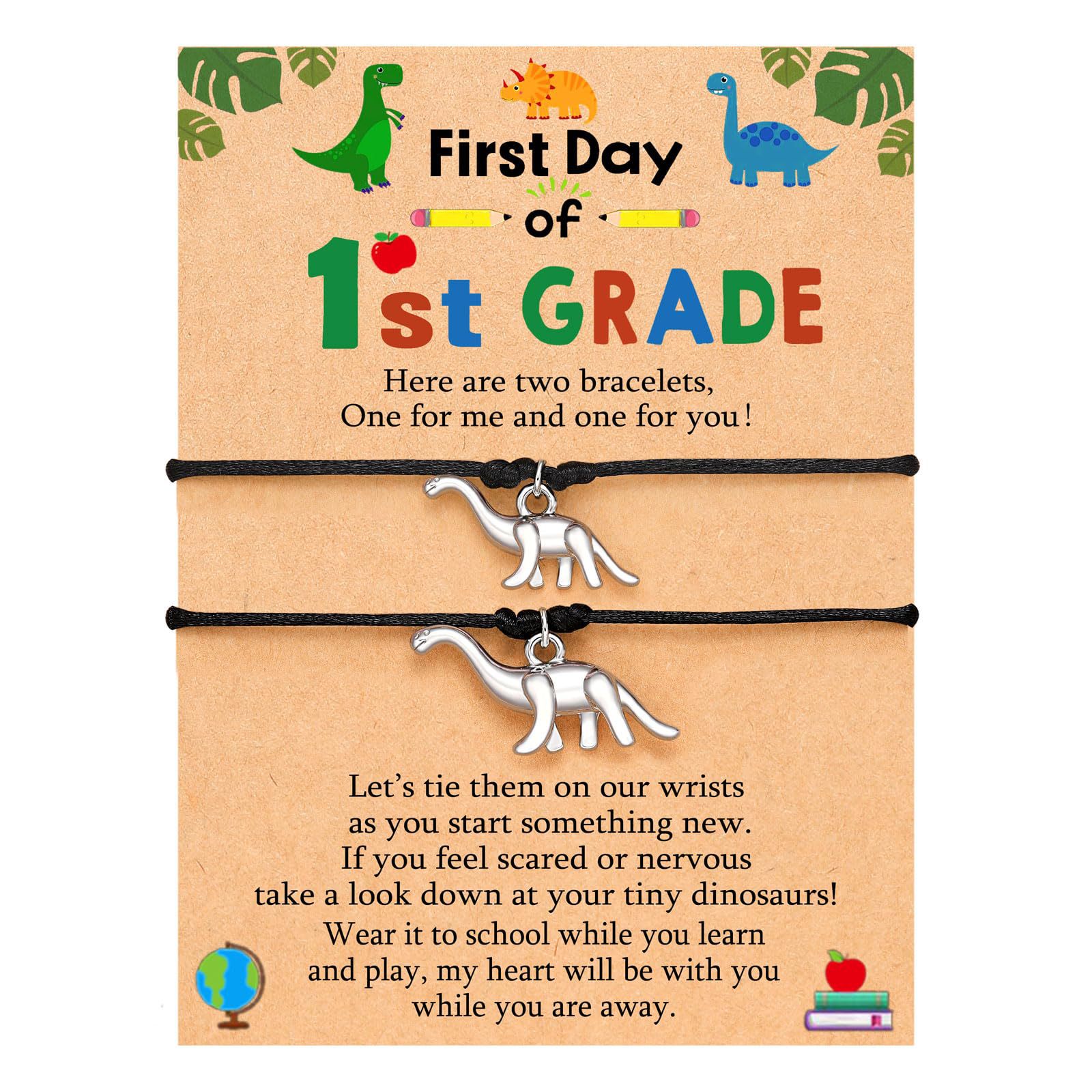 Dinosaur double black rope bracelet   1st grade card