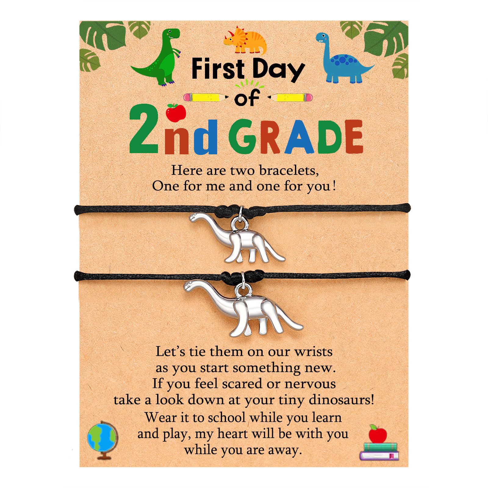Dinosaur double black rope bracelet   2nd grade card