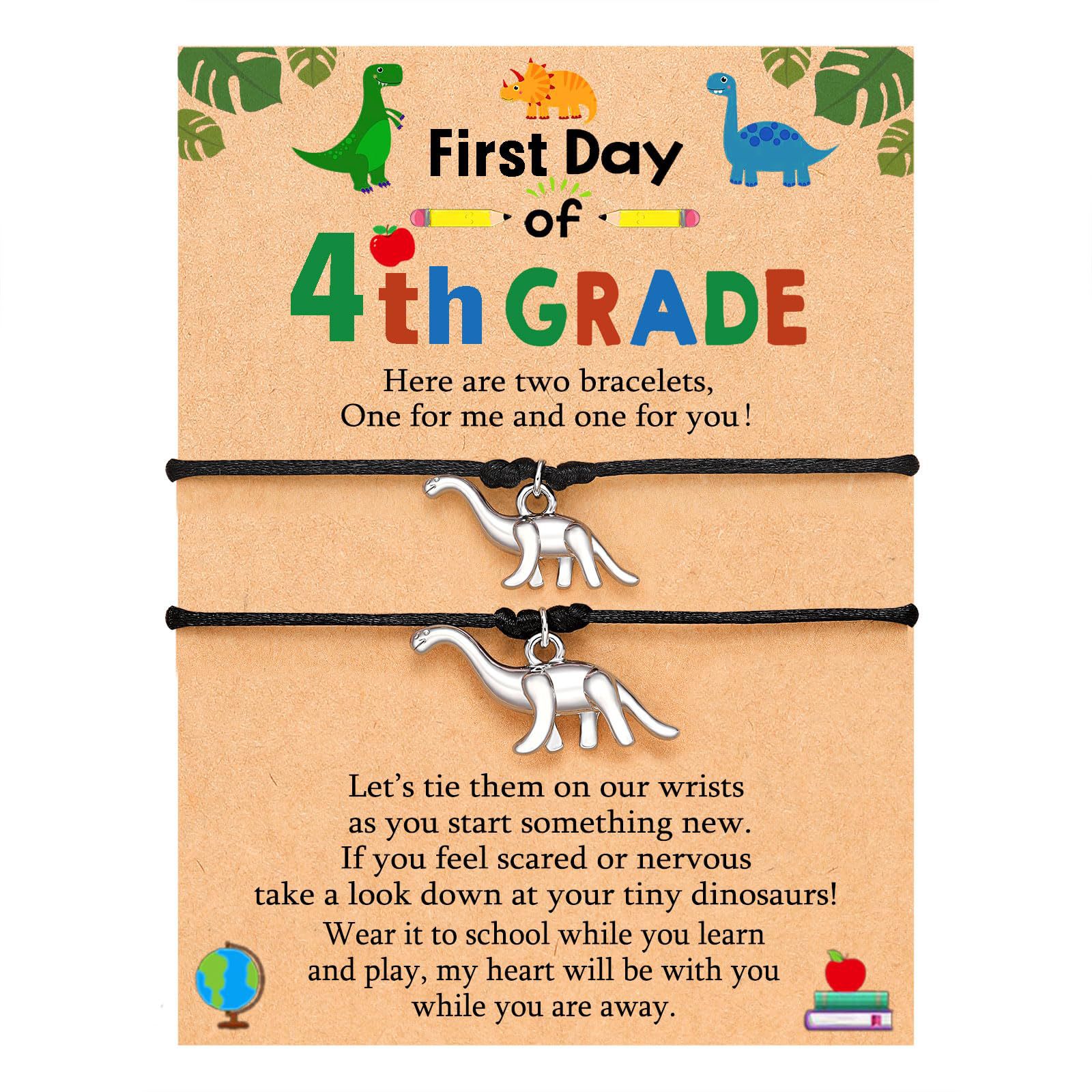 Dinosaur double black rope bracelet  4th grade card