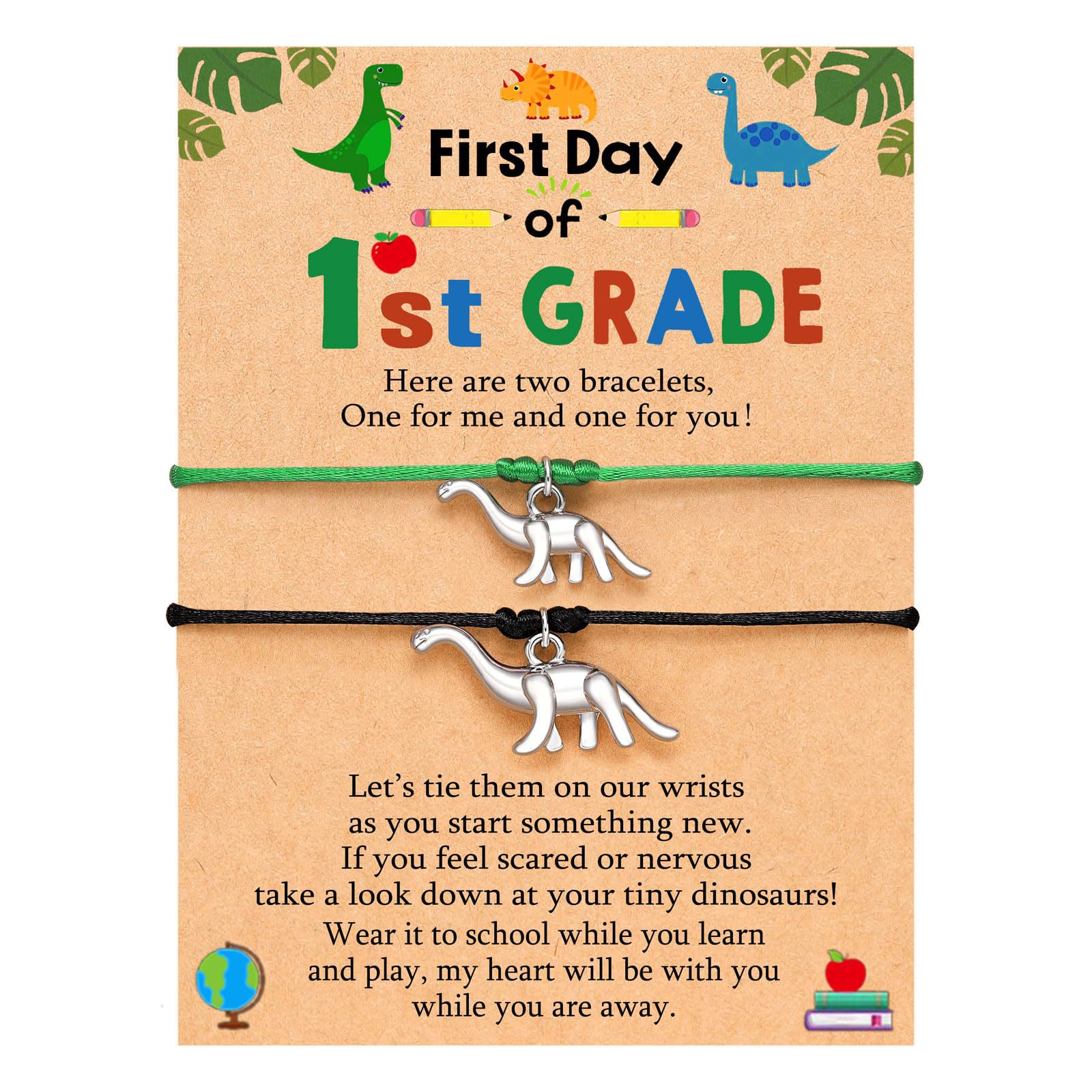 Dinosaur black and green rope bracelet   1st grade card