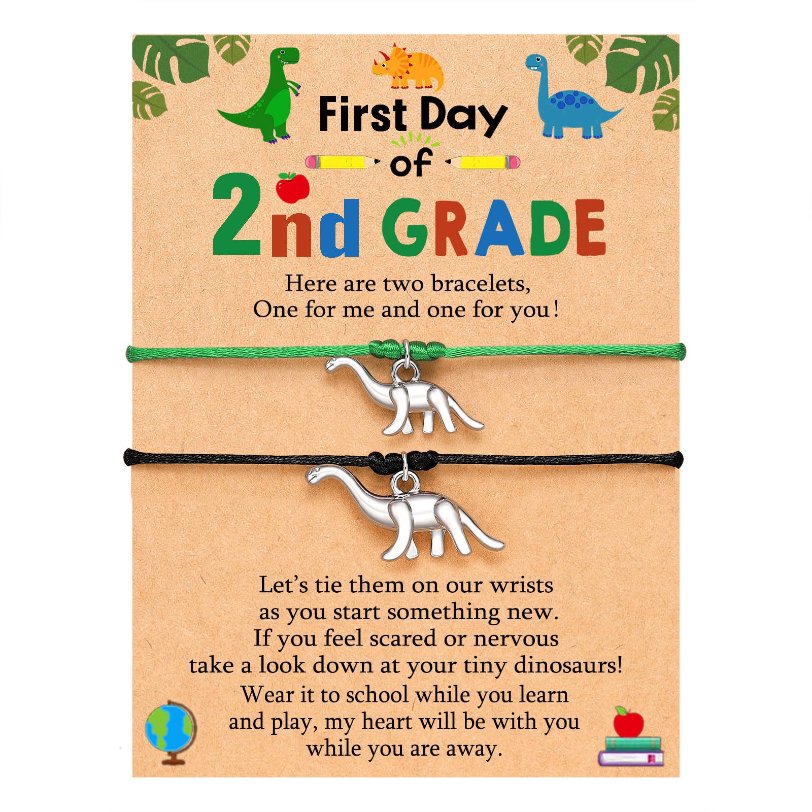 Dinosaur black and green rope bracelet   2nd grade card