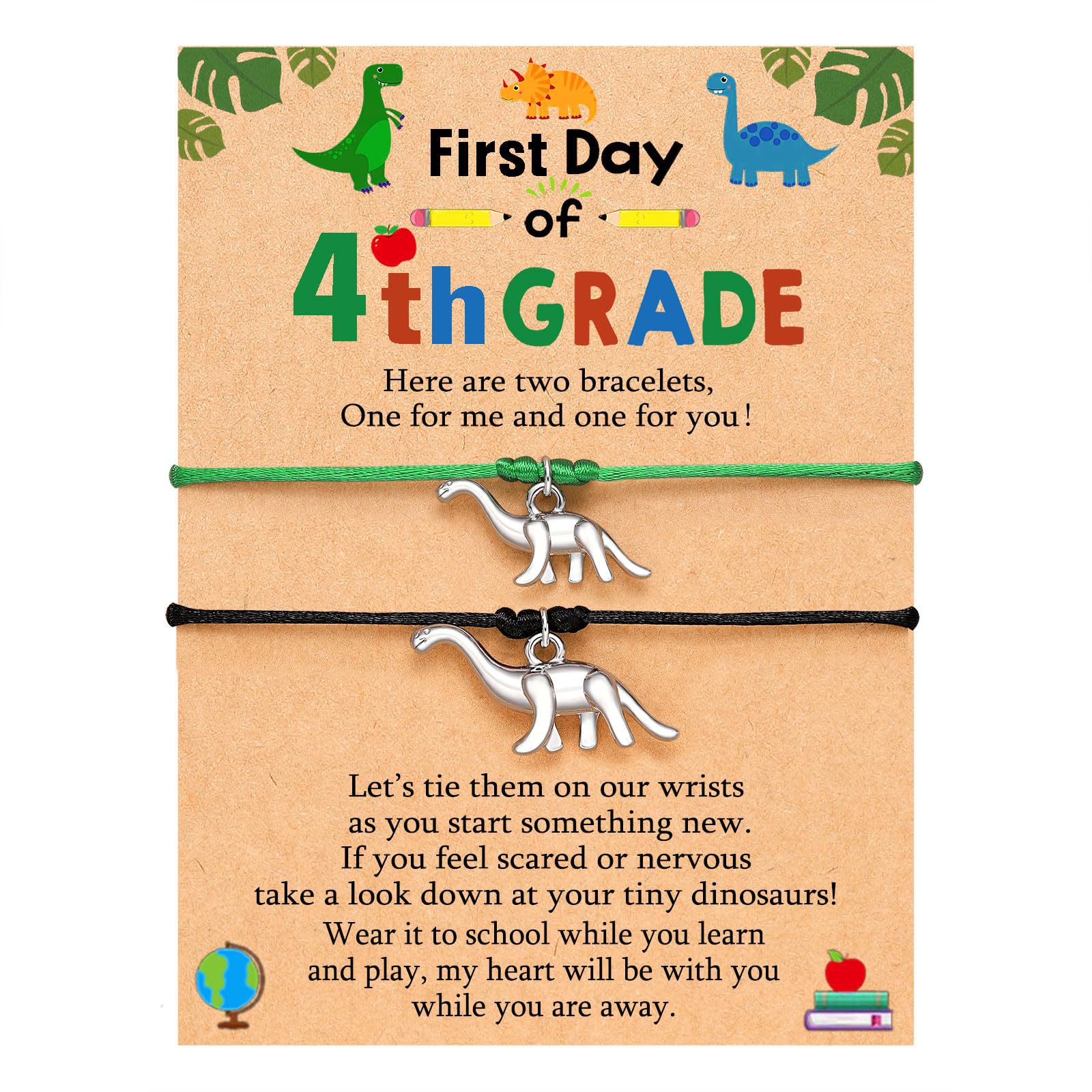 Dinosaur black and green rope bracelet  4th grade card