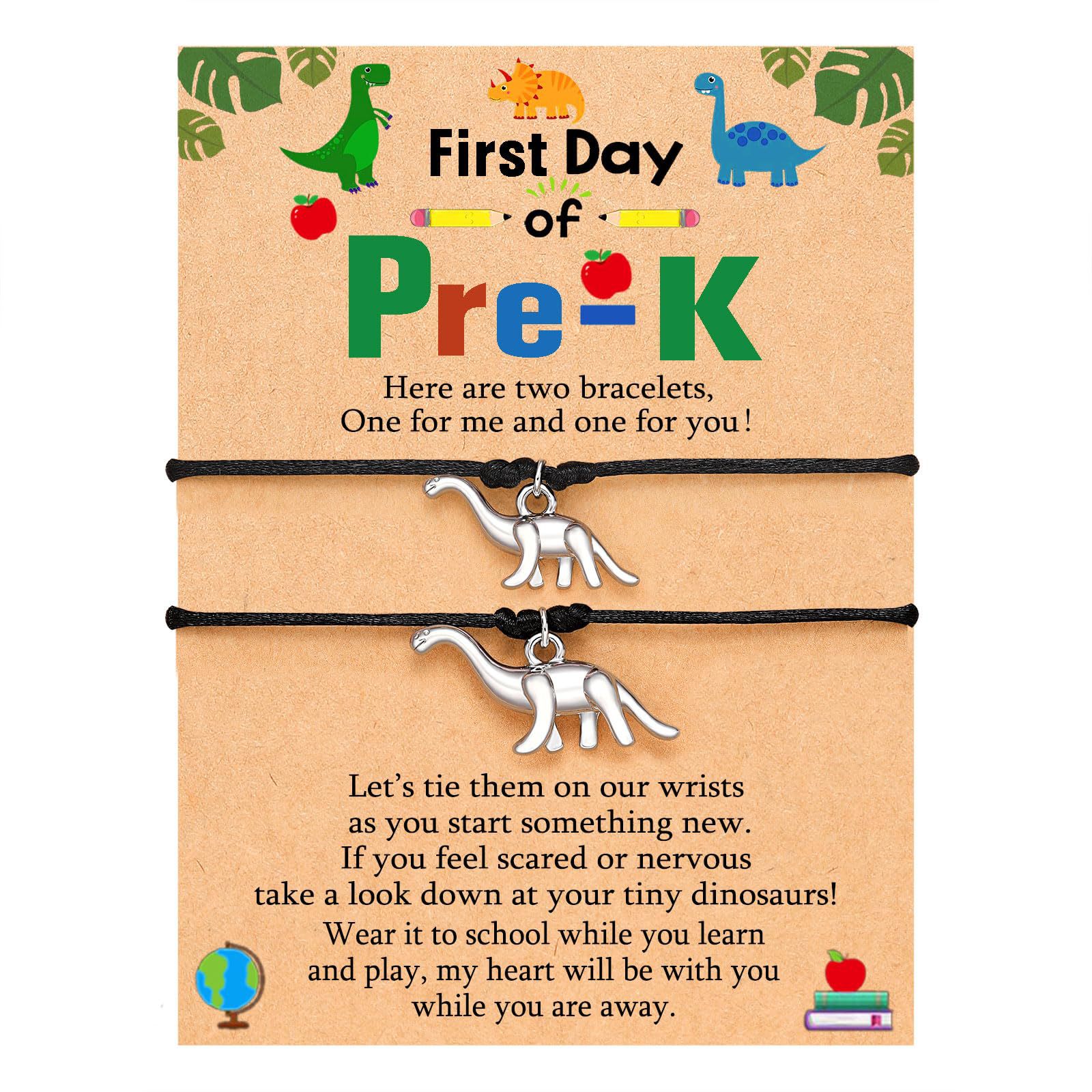 Dinosaur double black rope bracelet   Pre-k card