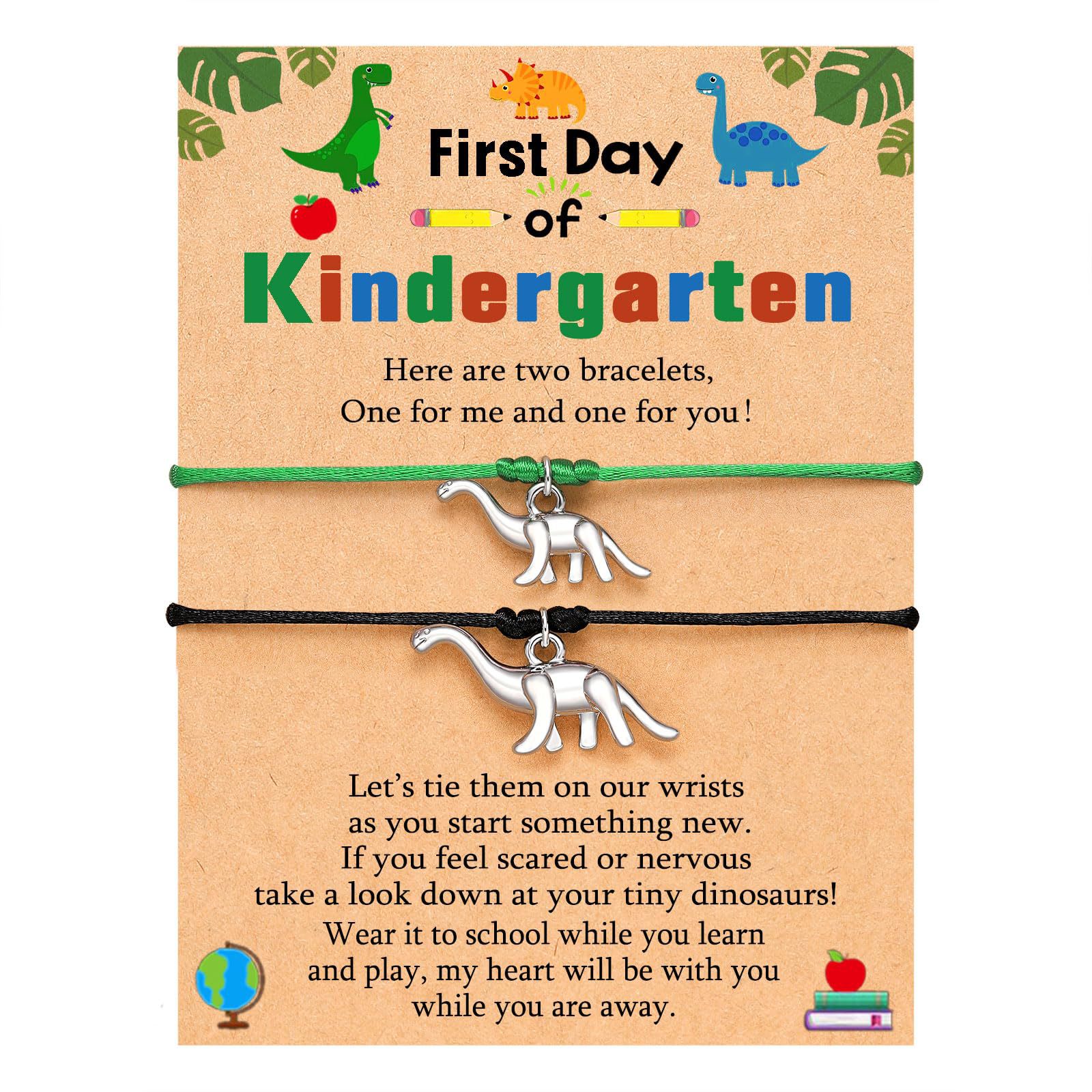 Dinosaur black and green rope bracelet   kindergaten card