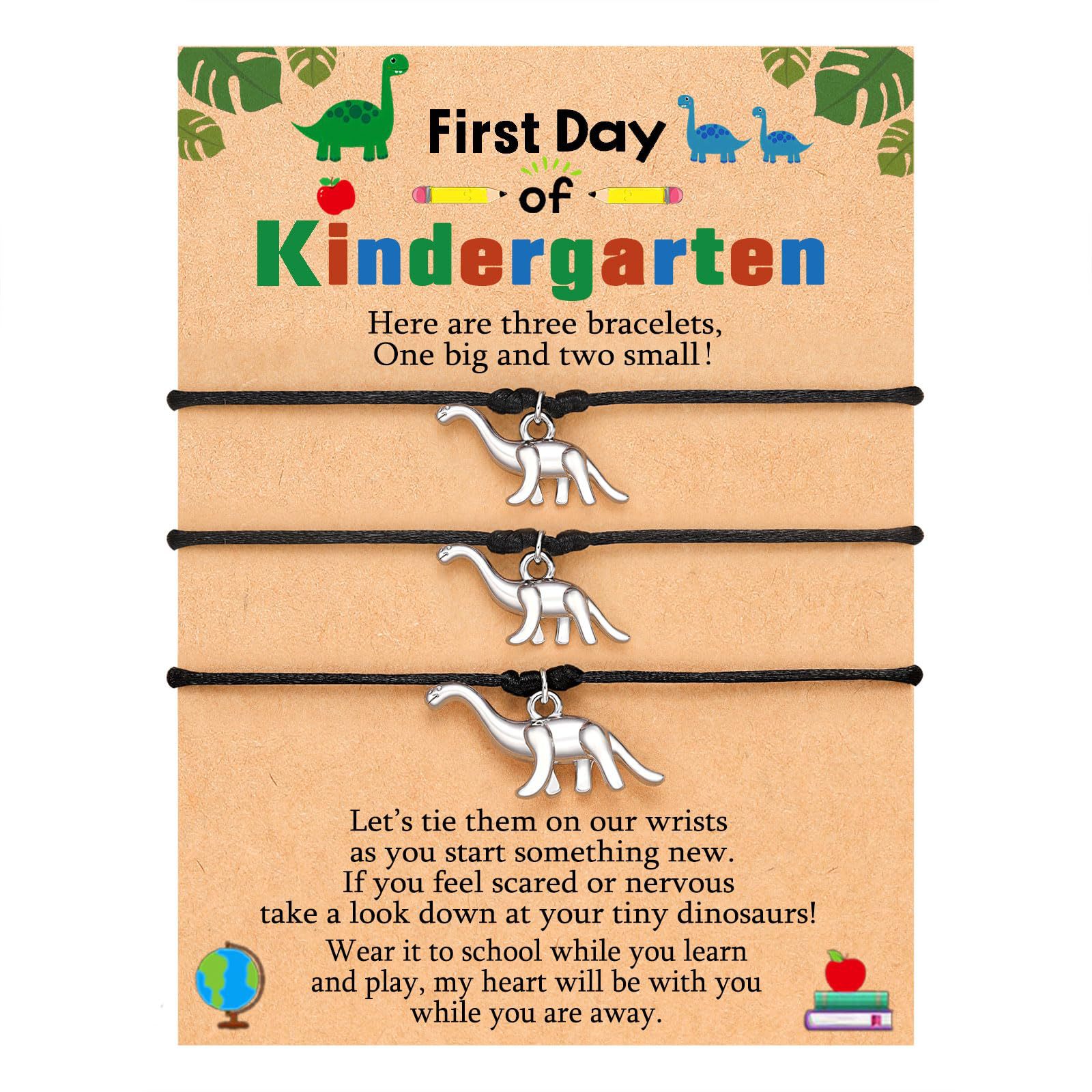 Dinosaur three black rope bracelet   kindergaten card