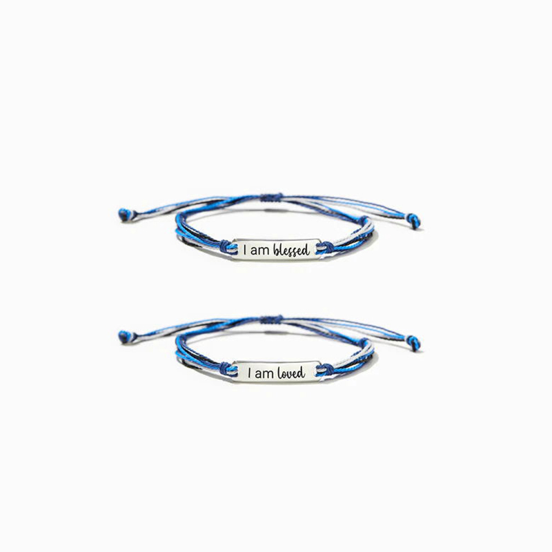 Fog blue three-color rope bracelet lettering
