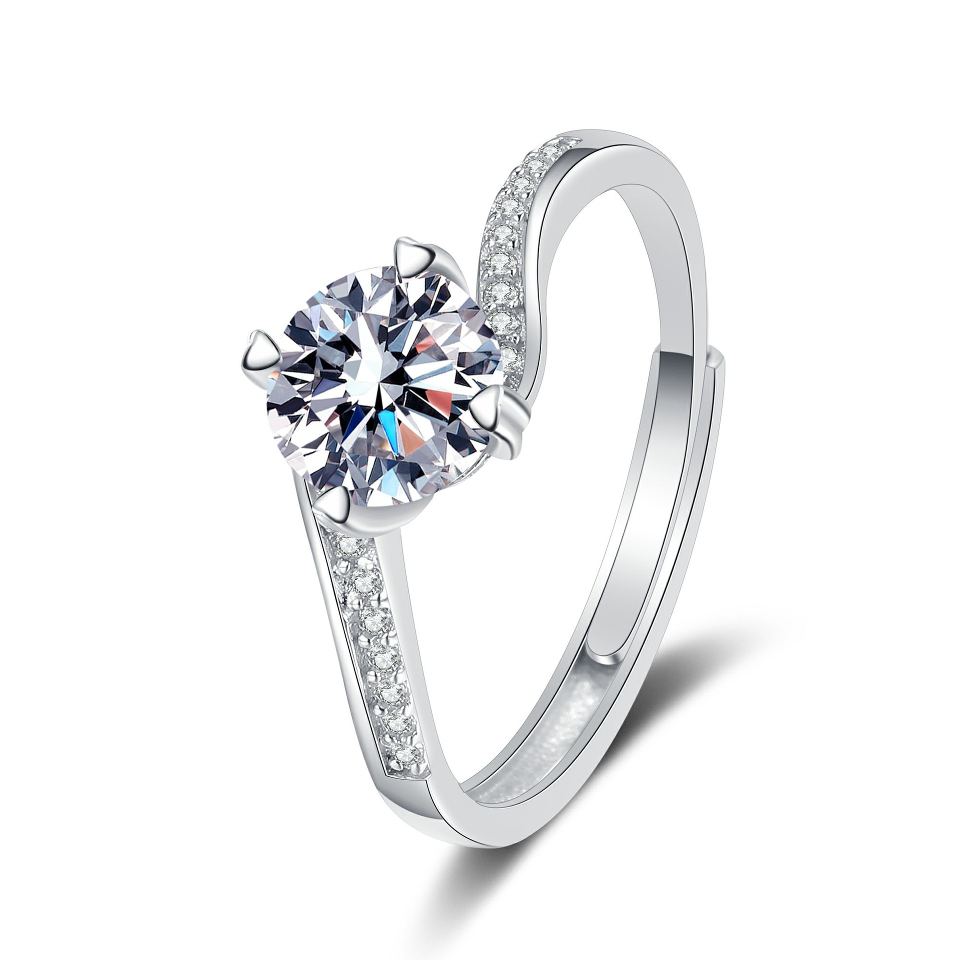 Four claw torsion arm ring (white diamond)