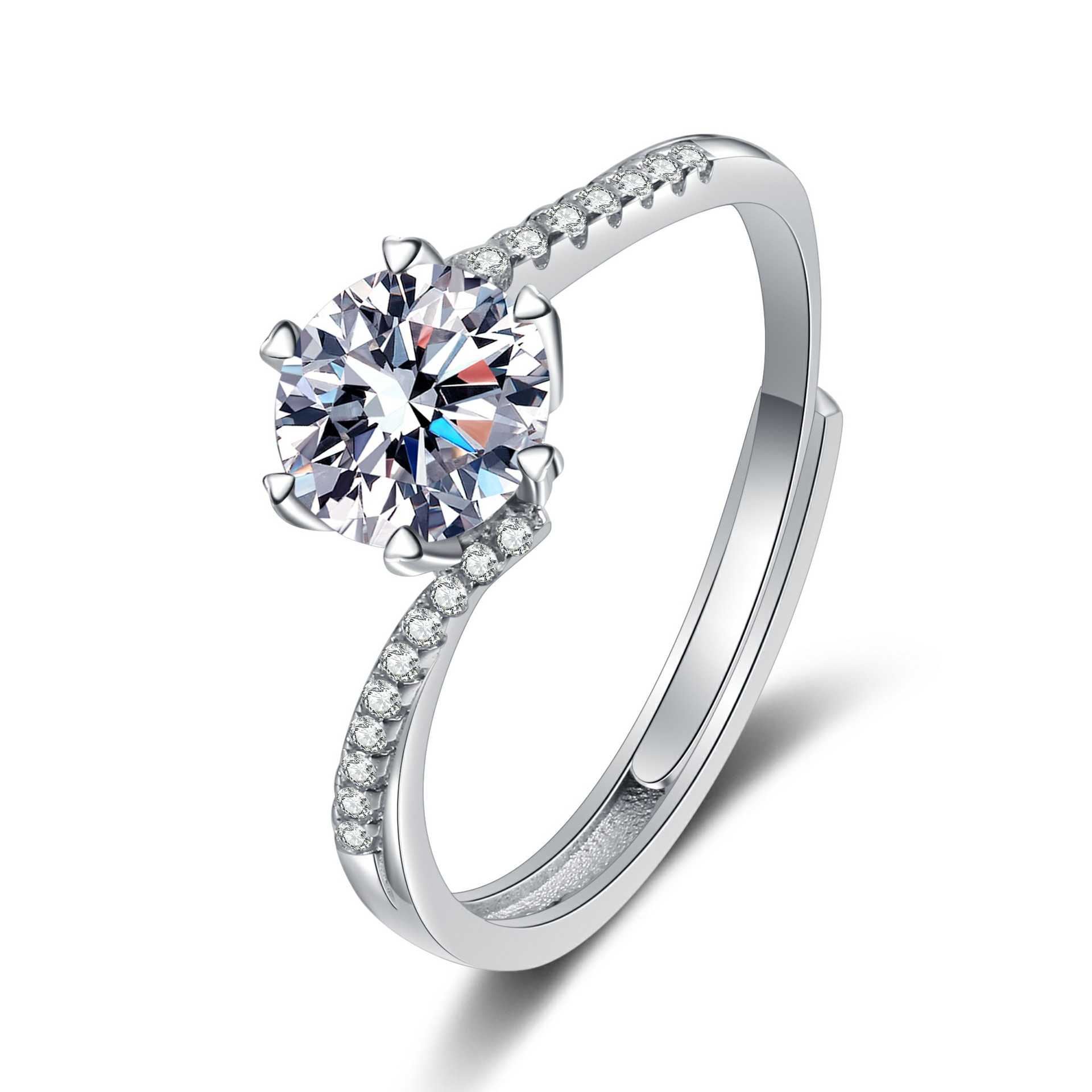 Six claw torsion arm ring (white diamond)