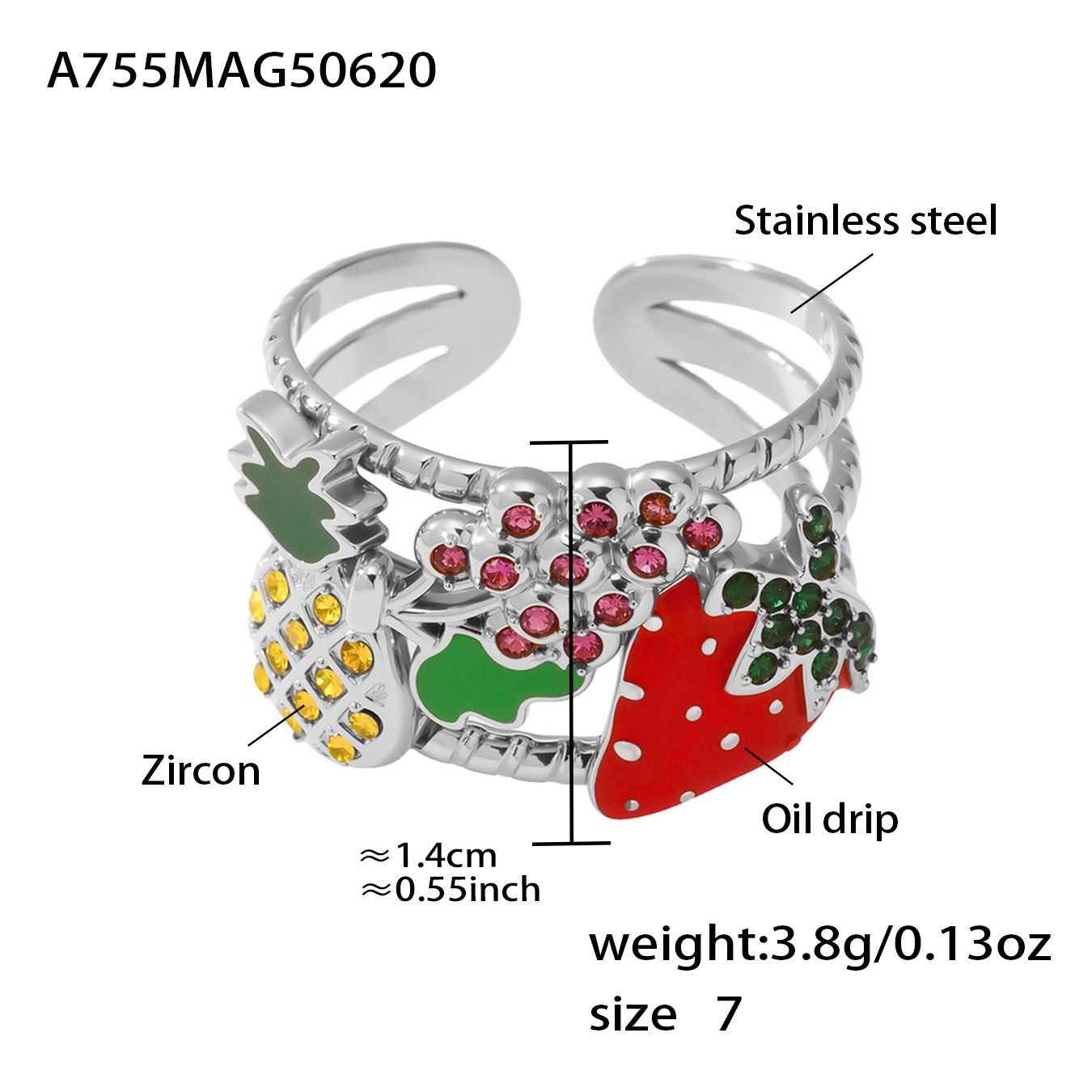 A755-steel color strawberry ring