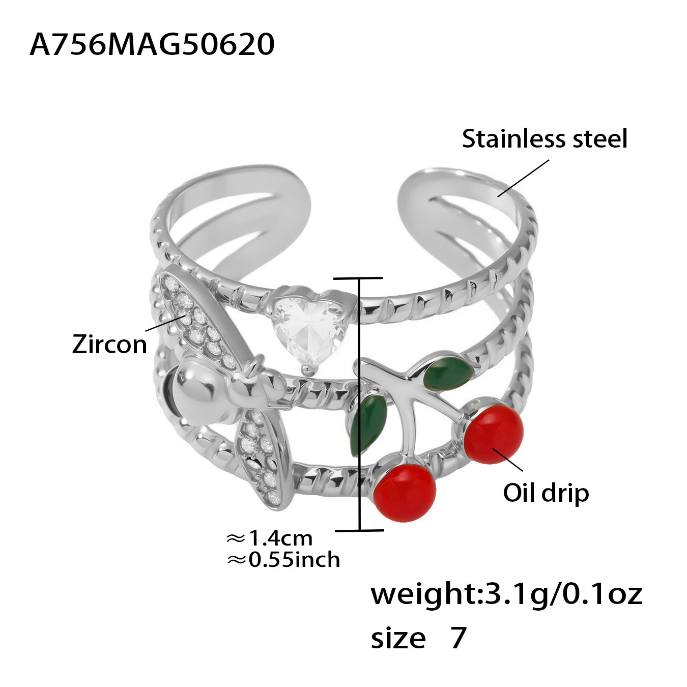 A756-steel color cherry ring
