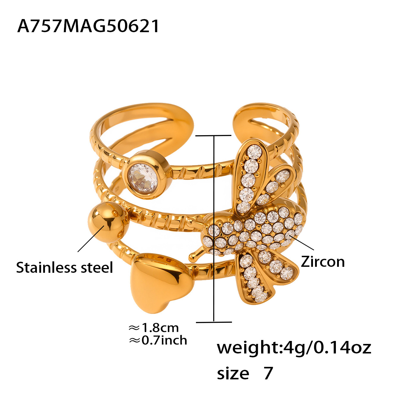 A757-golden bee ring
