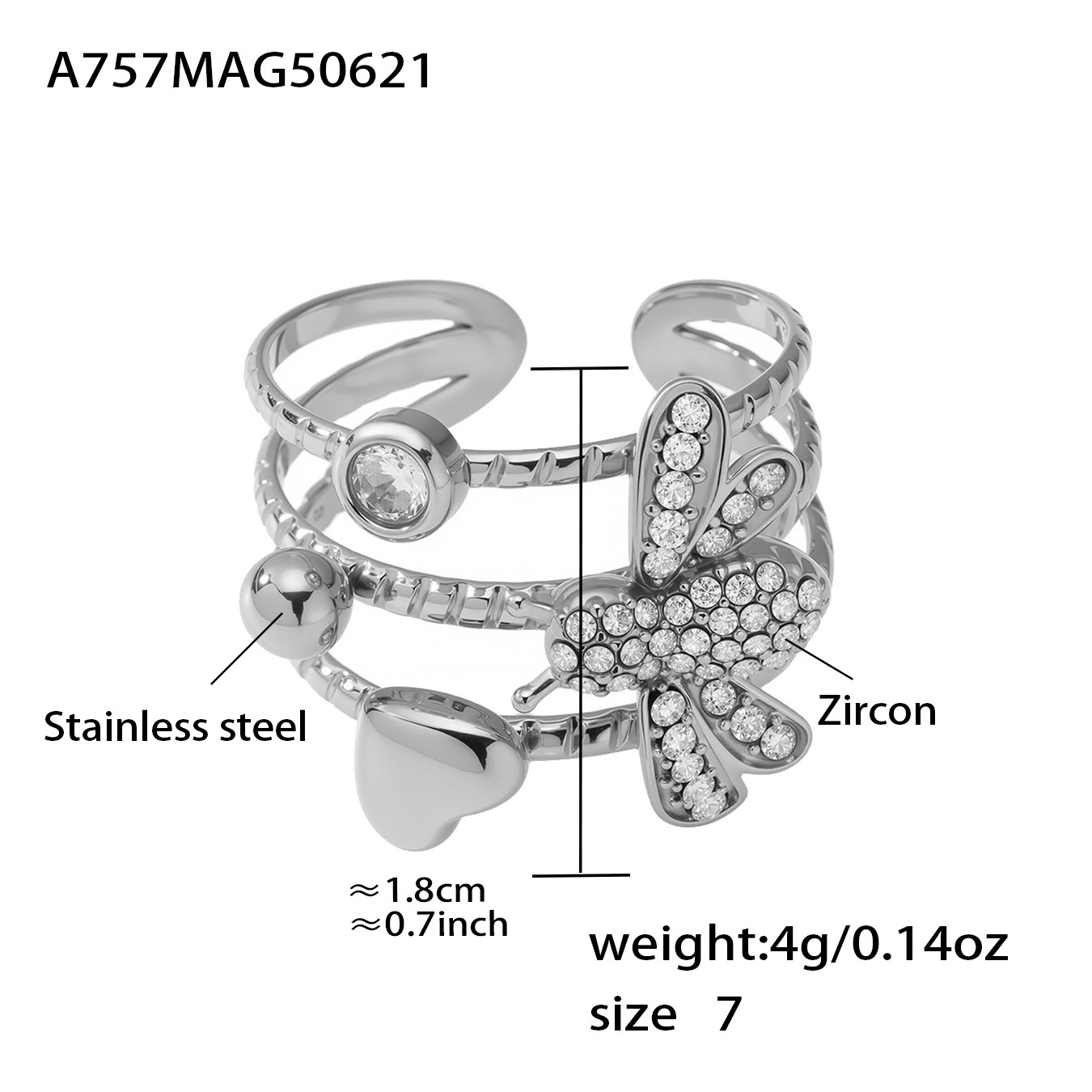 A757-steel color little bee ring
