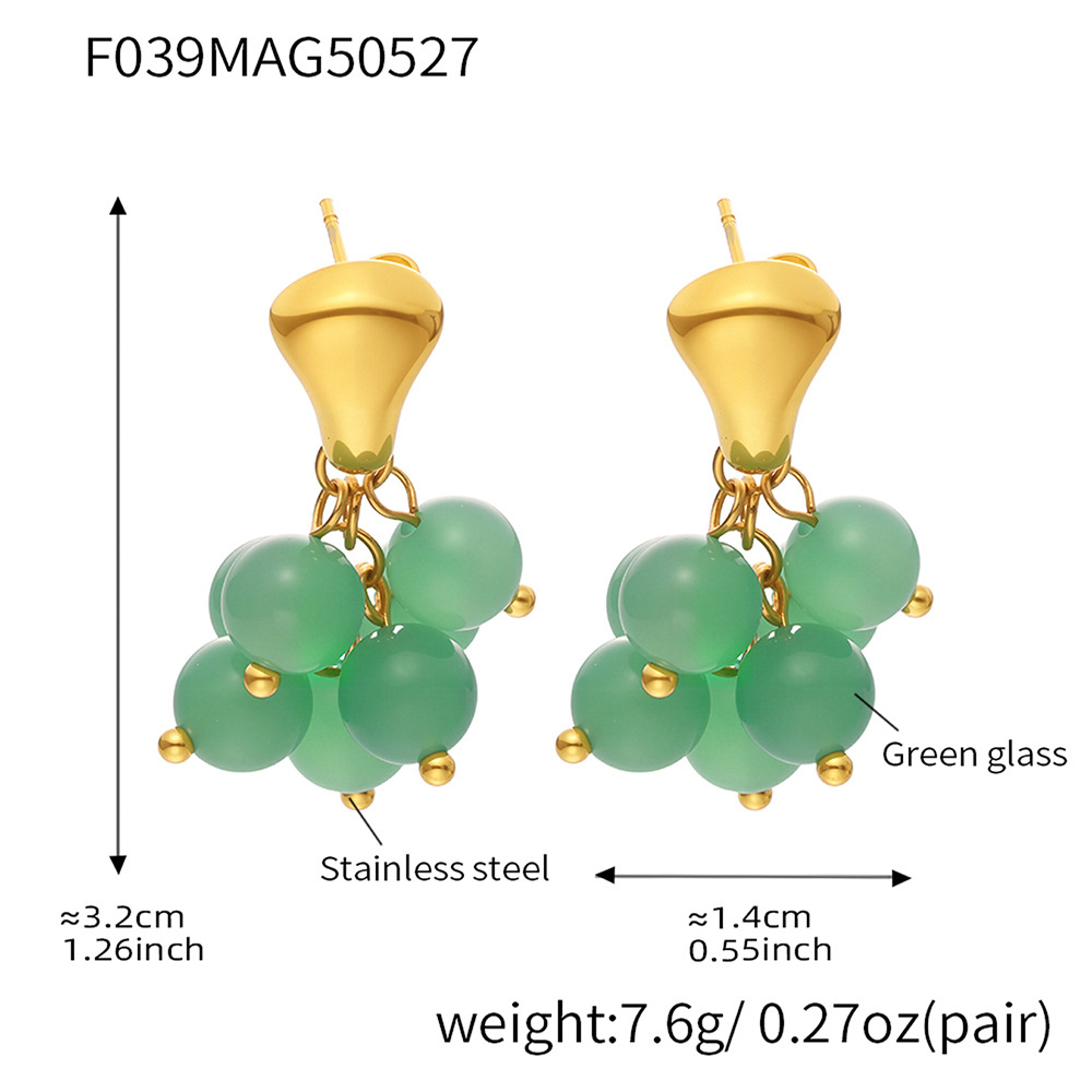 F039-gold green glass earrings