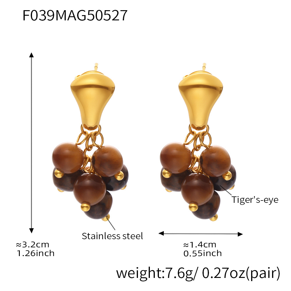 F039-gold tiger eye stone earrings