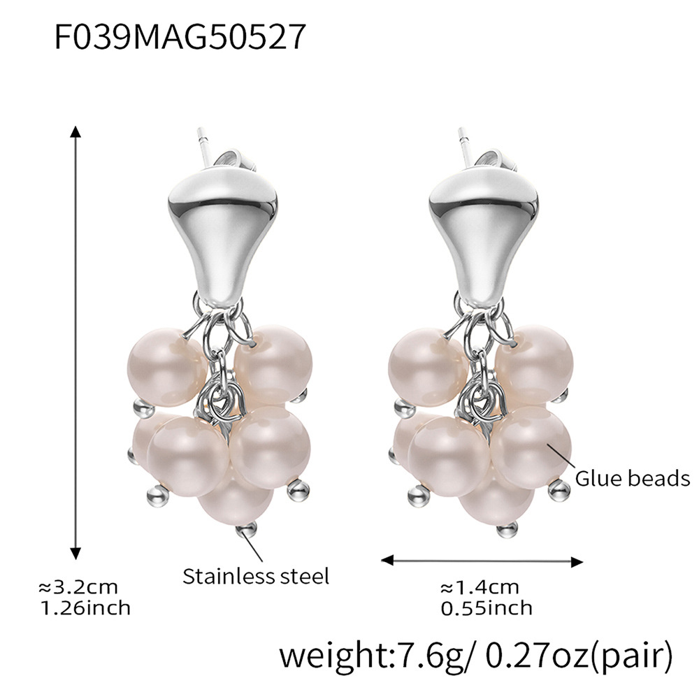 F039-steel color white shell bead earrings