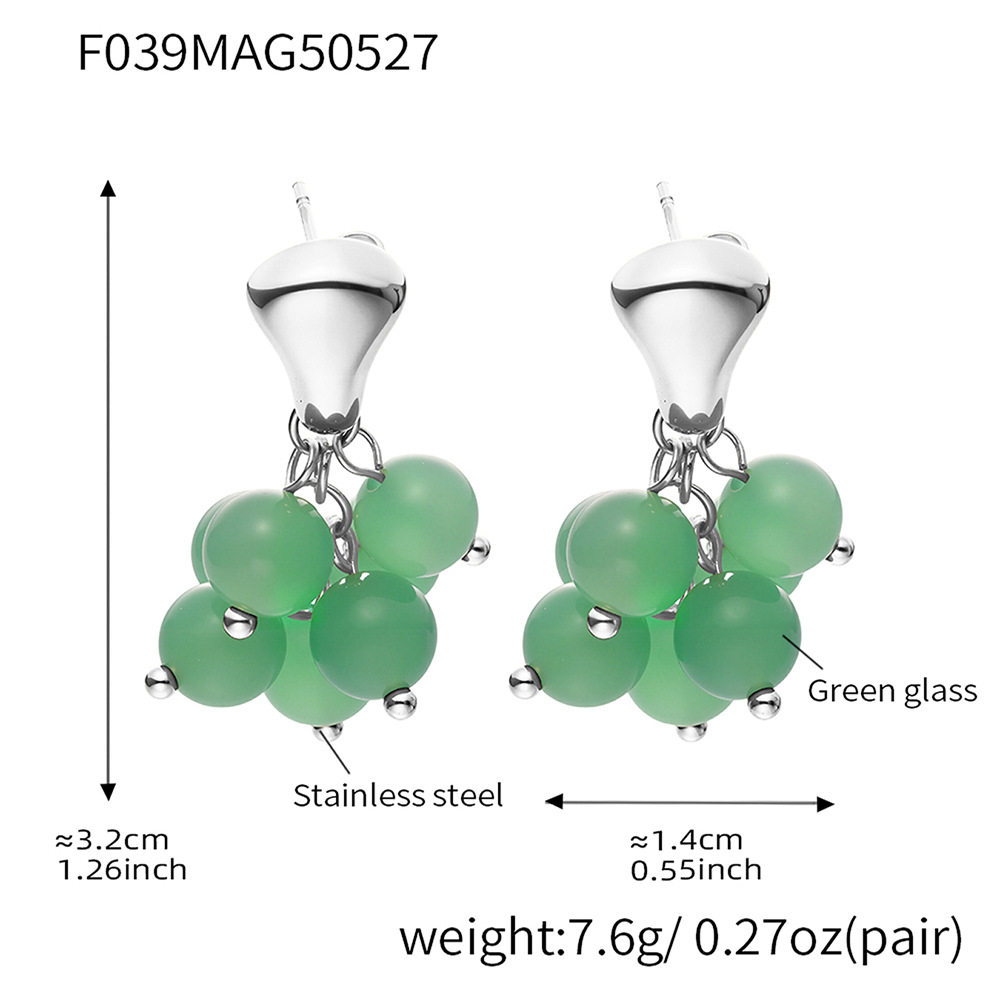 F039-steel green glass earrings