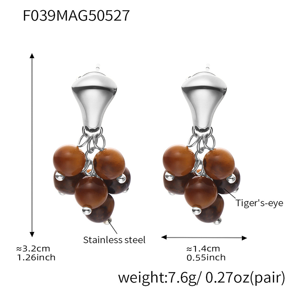 F039-steel color tiger eye stone earrings