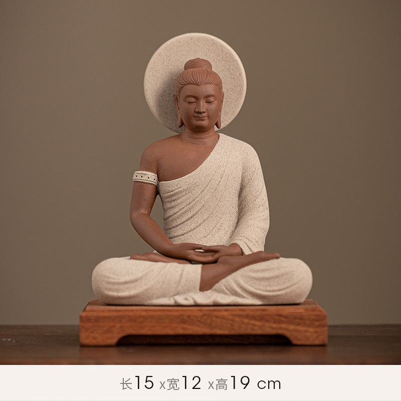 Sakyamuni [fudaguang] purple clay gray + wooden base 15/12