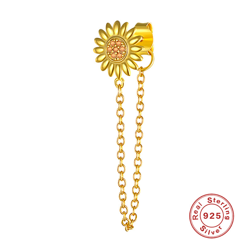 Gold single sunflower ear cord