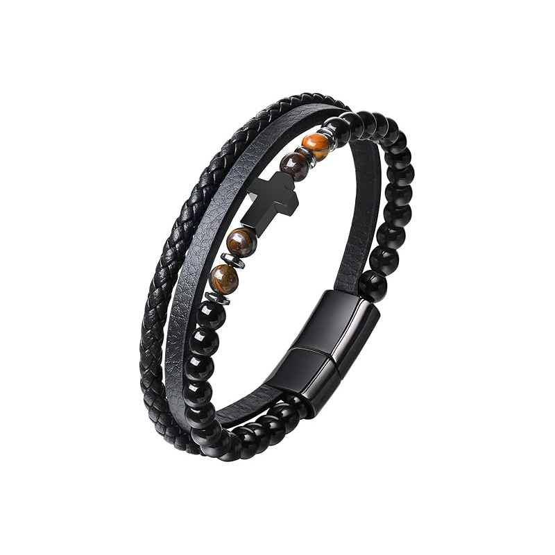 Tiger eye stone black magnet buckle