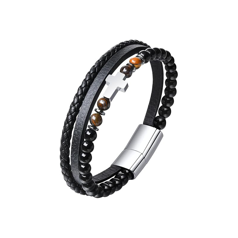 Tiger eye stone steel color magnet buckle