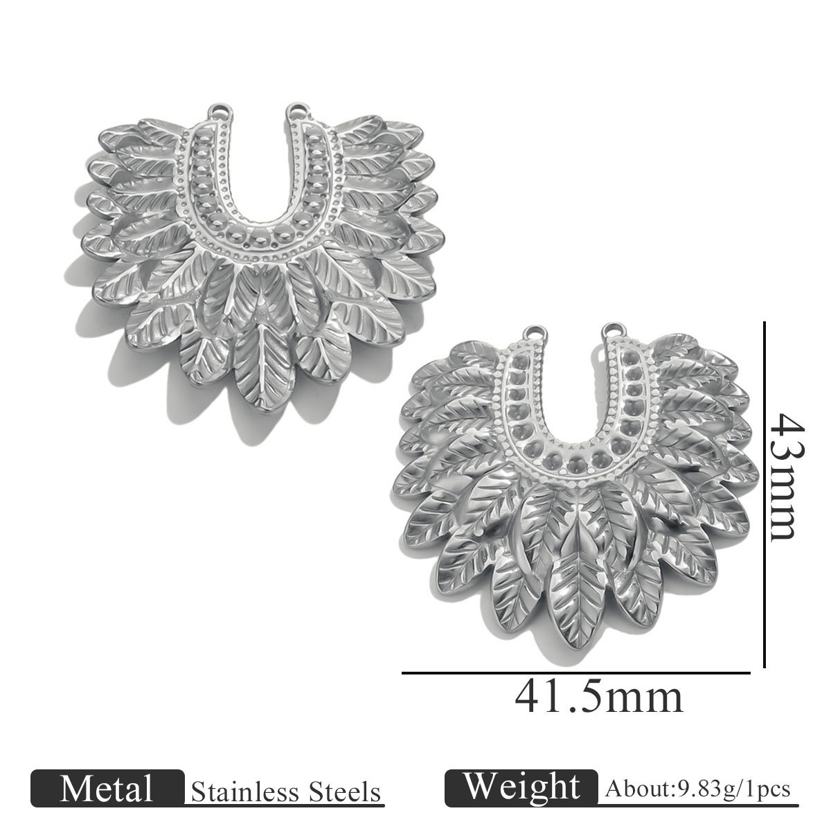 Steel color pendant-u-shaped double hole leaves