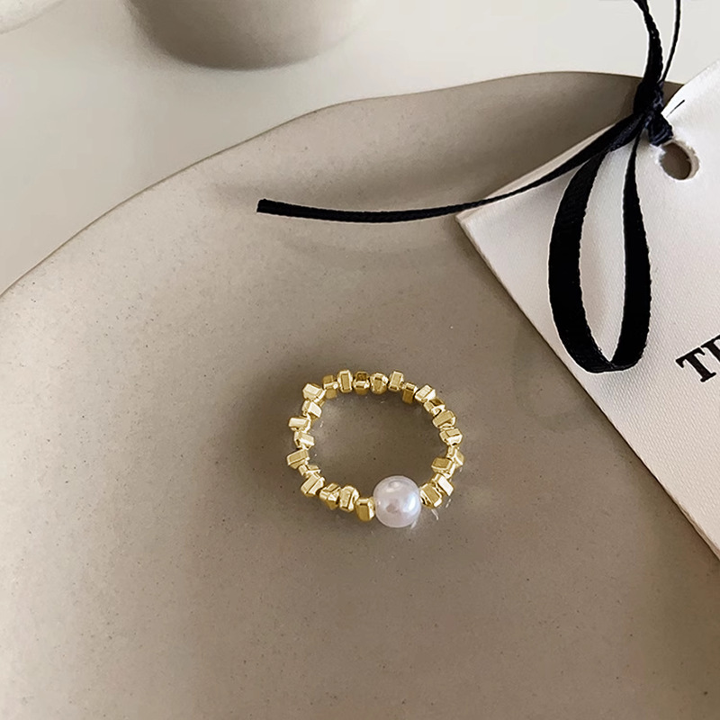 Gold White Pearl Silver Ring 0130