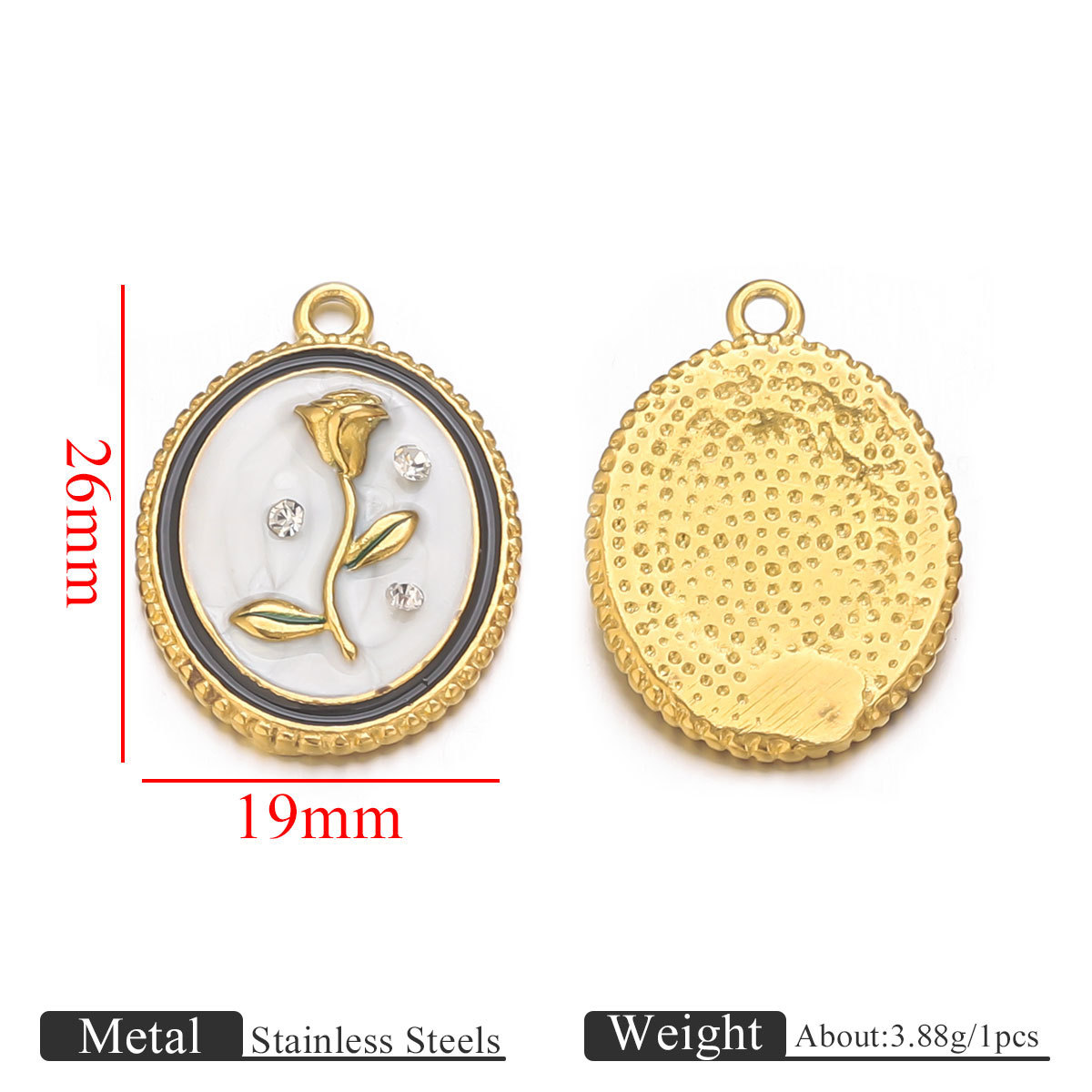 Golden oval rose oil drop-black white diamond