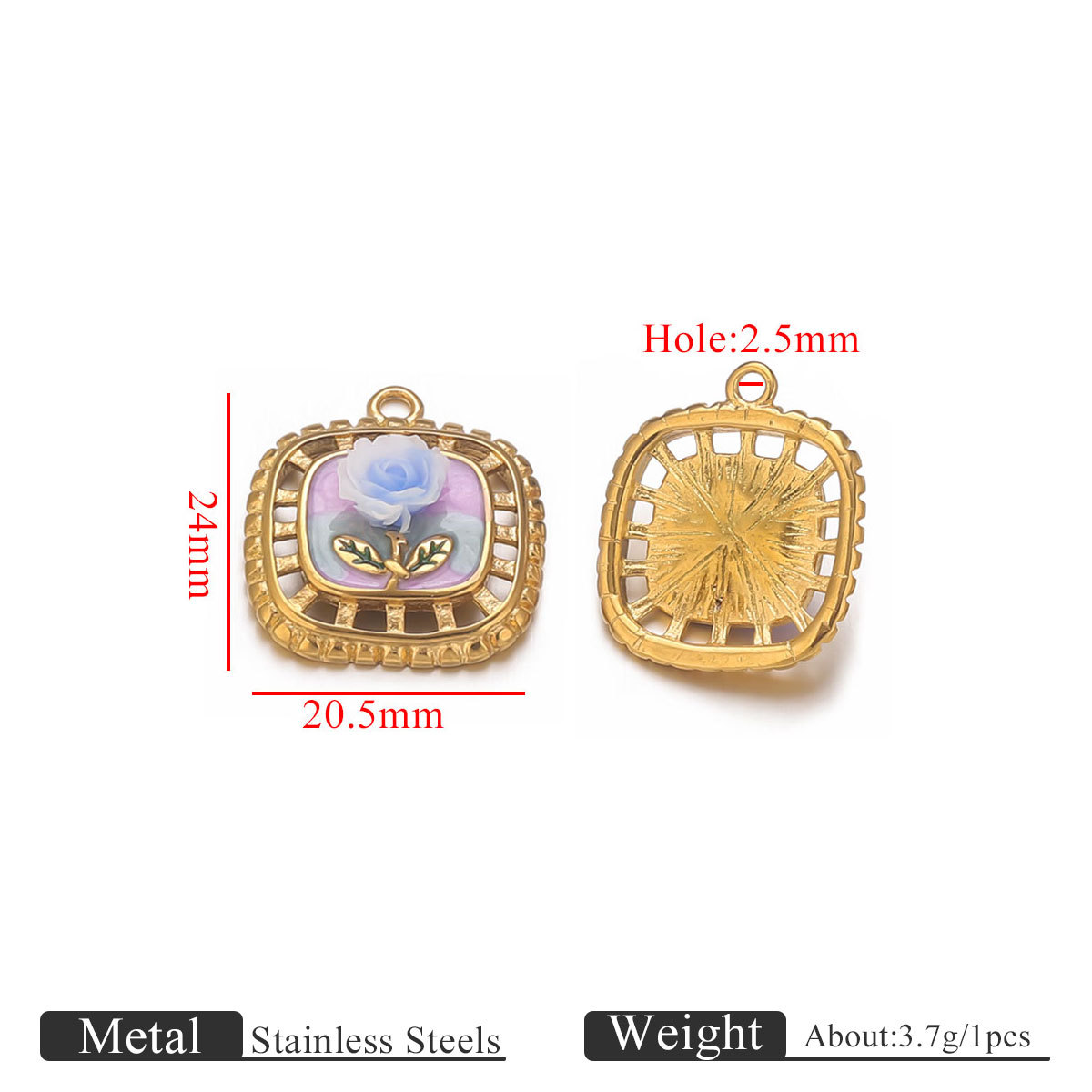 Golden square hollow leaf tag dripping oil-purple   flowers