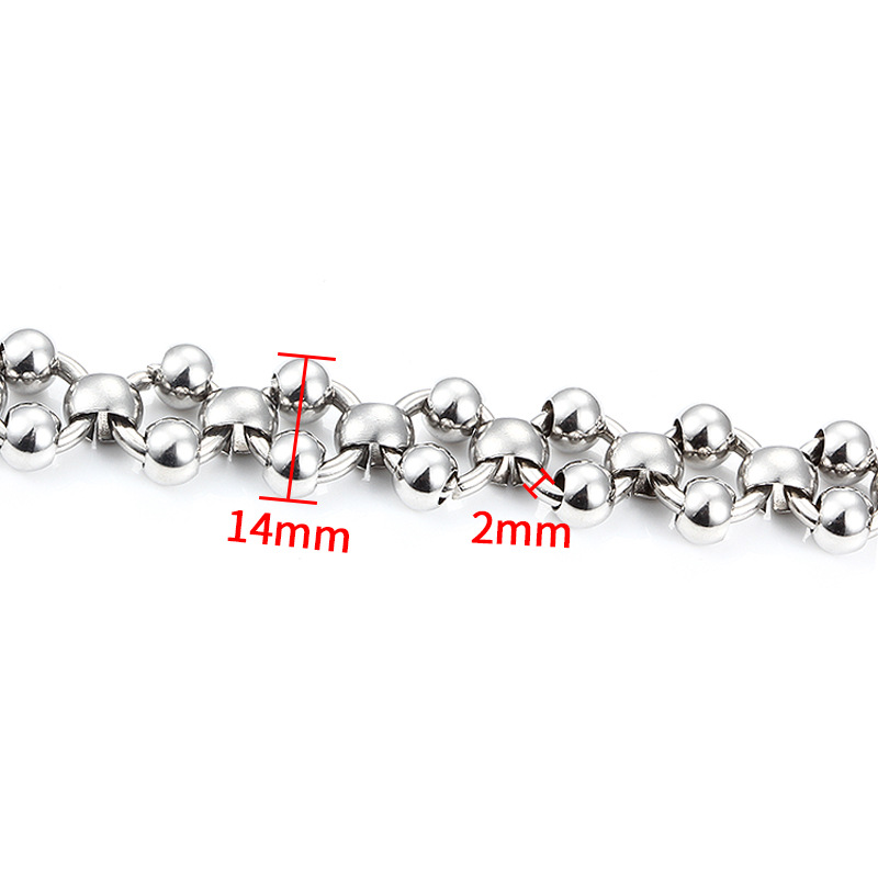 Steel color handmade double bead chain 14mm