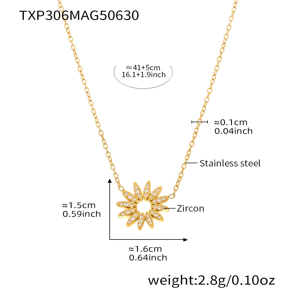 Txp306-white 5a zircon sunflower gold necklace 40 5cm