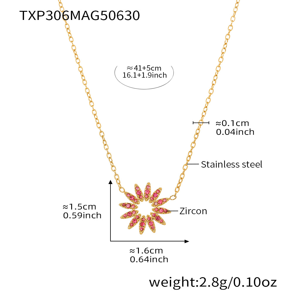 Txp306-rose red 5a zircon sunflower gold necklace 40 5cm