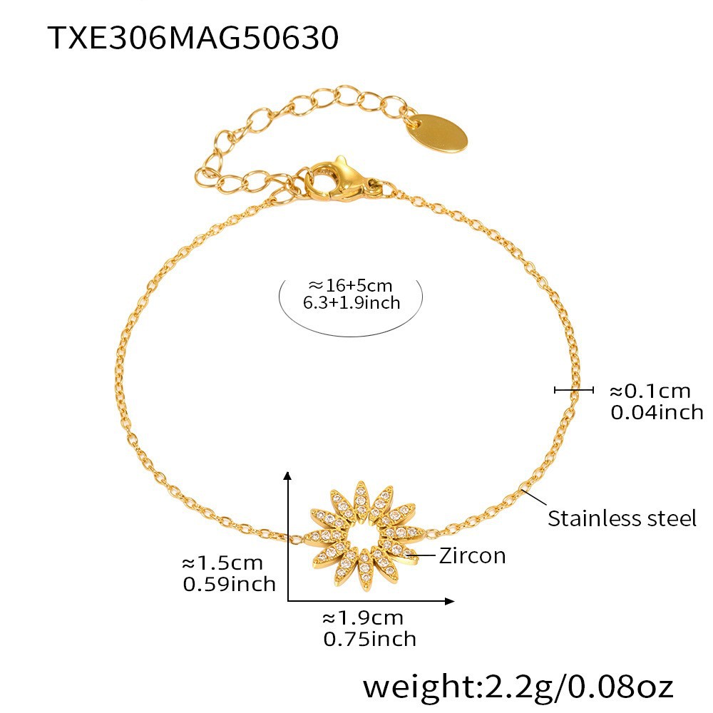 Txe306-white 5a zircon sunflower gold bracelet 15 5cm