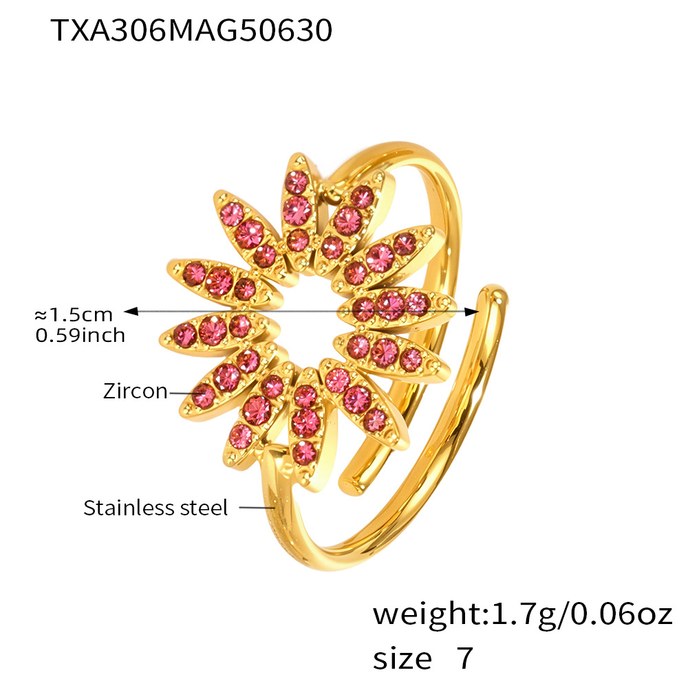 Txa306-rose red 5a zircon sunflower gold ring-no. 7